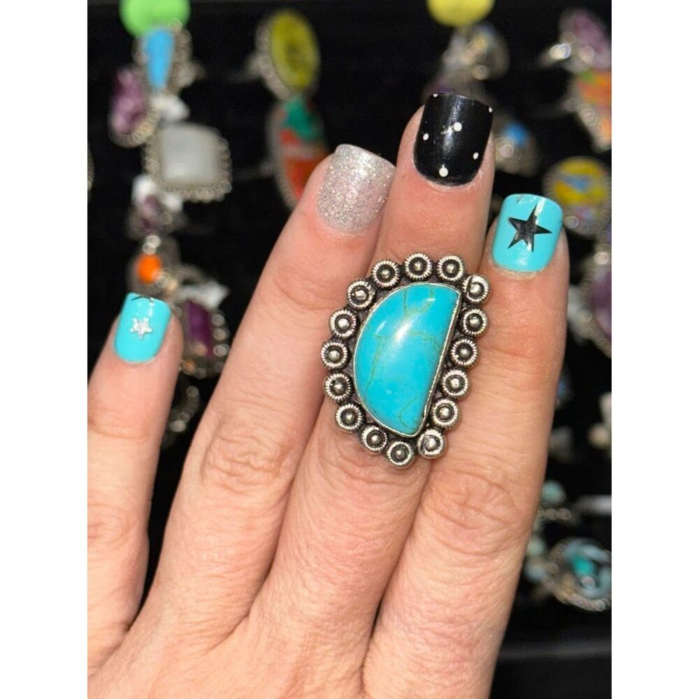 Turquoise Half Moon Sterling Overlay Size 5